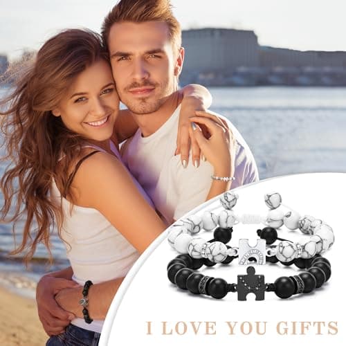 Sistble Gifts for Girlfriend, Birthday Gifts for Girlfriend Matching Bracelets Puzzle Beaded Bracelets Couple Handmade Braided Bracelet White Black Heart Love Gift Gf Bf Jewelry view 2