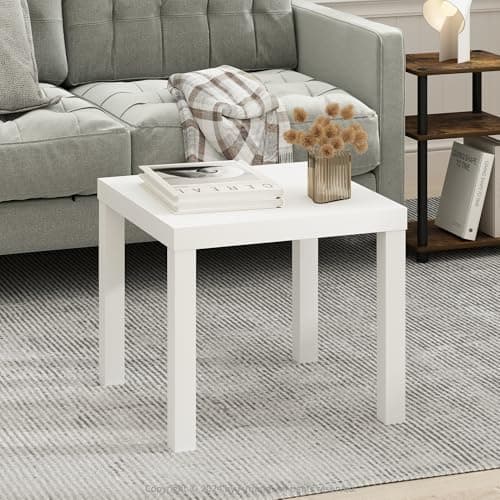 Furinno Classic Coffee Table, Square Modern Coffee Table with Triple Thick Tabletop, Simple Side Table with 4 Legs, for Living Room, Bedroom, Home Office, White view 1
