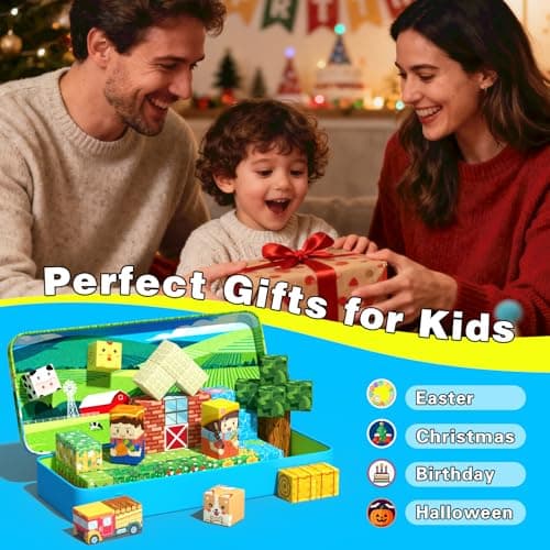 Mini Magnetic Blocks, Magnet Building Cubes, Farm Animal Travel Outdoors Toys with Portable Iron Box, STEM Montessori Sensory Educational Toys for Toddlers, Gift for Kids Ages 3-8 Boys & Girls view 7