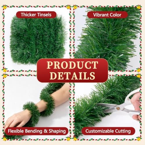 50FT Green Christmas Garland Decorations, PET Greenery for Indoor Outdoor | Non-Lit Soft Artificial Twist Garland, Greenery for Stairs, Railing, Fireplaces, Windows, Mantels, Holiday Home Party Decor view 3
