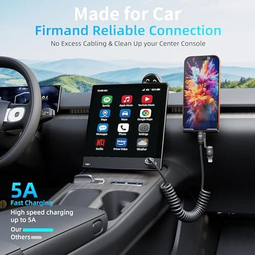 KEDESO Retractable 4-in-1 Car Charging Cable, PD 240W Fast Charging Coiled USB Cord for CarPlay & Android Auto, Compatible with iPhone 16 15 14 13, Samsung S24, Pixel - Tangle-Free & Heat Resistant view 5