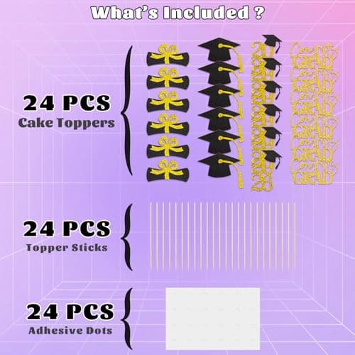 Oeyliz Graduation Cupcake Toppers 2026 Graduation Theme Cupcake Toppers Glitter 2026 Grad Cap Congrats Grad Diploma Cupcakes Toppers 24 PCS For 2026 Graduation Cake Decorations Supplies Gold view 5