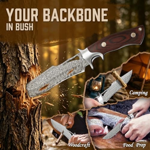 Purple Dragon Damascus Fixed Blade Knife with Sheath, Ideal Gift for Men | Hand-forged Full Tang Survival Knife with Rosewood Handle For Outdoor & Camping view 4