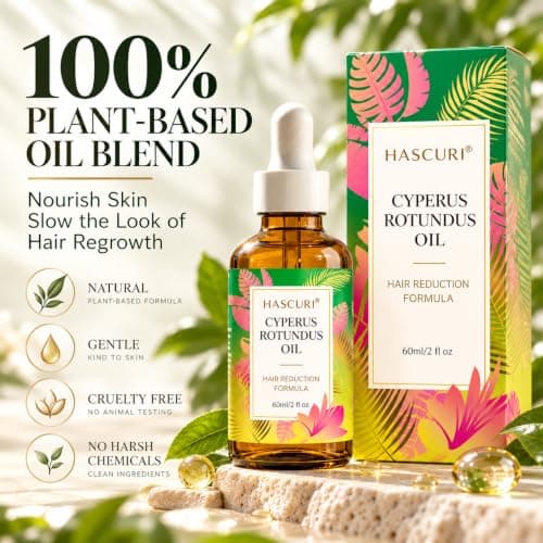 HASCURI Cyperus Rotundus Hair Reduction Oil, 100% Plant Oil Formula, Helps Slow Hair Regrowth, Moisturizes & Softens Skin, Post Hair Removal Body Oil, 2 Fl Oz / 60 mL view 2