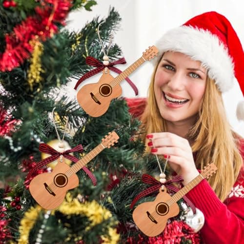 Guitar Ornaments for Christmas Tree, Mini Wooden Guitar Ornament Decor, Unique Music Ornaments - Best Gifts for Guitarists Lovers view 4