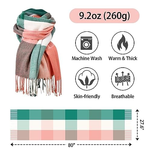 fauson Winter Scarf for Women Oversized Plaid, Soft Warm Shawl Wrap view 3