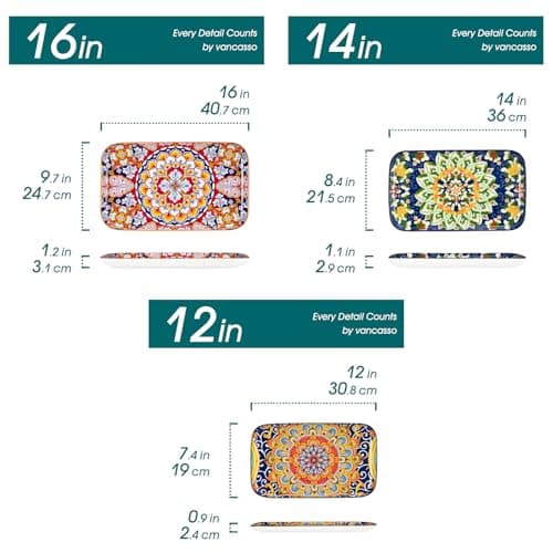vancasso Serving Platters Set of 3, 16"/14"/12" In Rectangular Trays Boho view 2