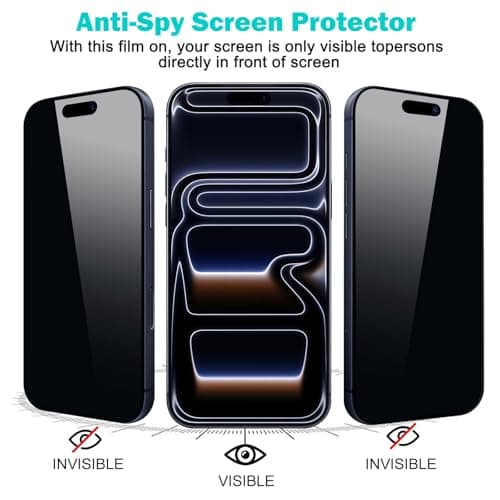 PEHAEL 3+3 Pack for iPhone 17 Pro Max Privacy Screen Protector with Camera Lens Protector Full Coverage Anti-Spy Tempered Glass Film 9H Hardness Easy Installation Bubble Free [6.9 inch] view 4