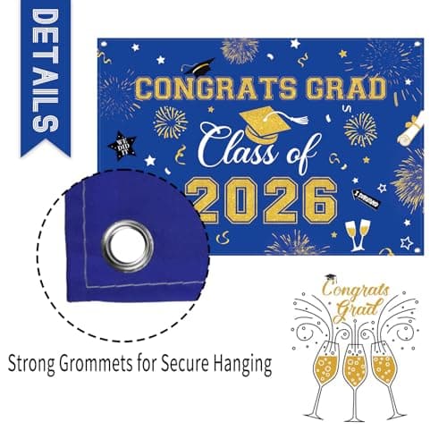 Oeyliz Graduation Decorations 2026 Congrats Grad Banner Class of 2026 Graduation Banner 2026 Graduation Decor Class of 2026 Banner High School College Celebration Party Supplies Yard Sign (Blue) view 6