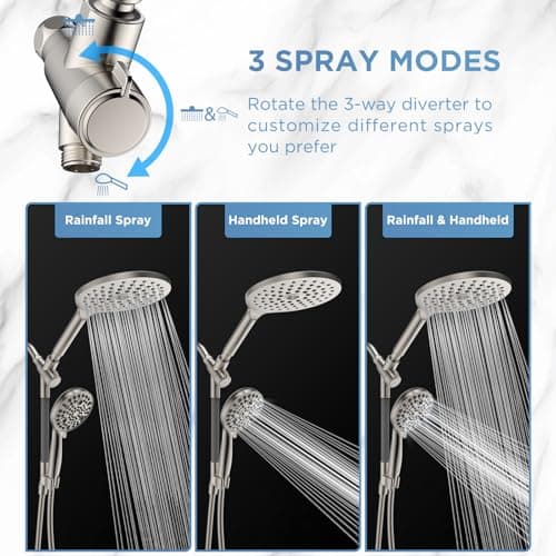 Dual Handheld Shower Head Combo, 2-in-1 Rain Shower Heads System 8 Inch Rainfall Shower Head and 10 Modes High Pressure Hand Held Showerhead with Built-in Power Wash view 5