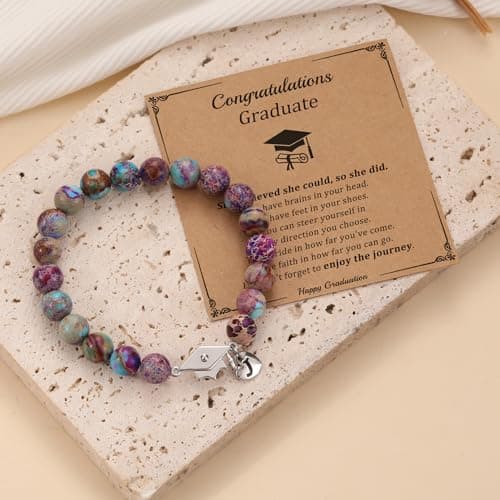 Sistble 2026 Graduation Gifts Class of 2026 Gifts A-Z Initial Graduation Bracelets for Her College High School 8th 6th 5th Grade Graduation Gifts Graduation Cap Decorations Inspirational Jewelry view 6