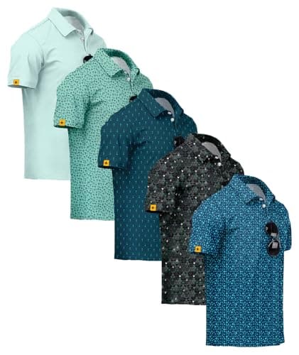 ZITY 5 Pack Mens Golf Shirt Short Sleeve UPF 50+ Moisture Wicking Performance Print Patterns Casual Golf Polo Shirts for Men LightGreen Palegreen Tealblue DarkGreen Legionblue Large