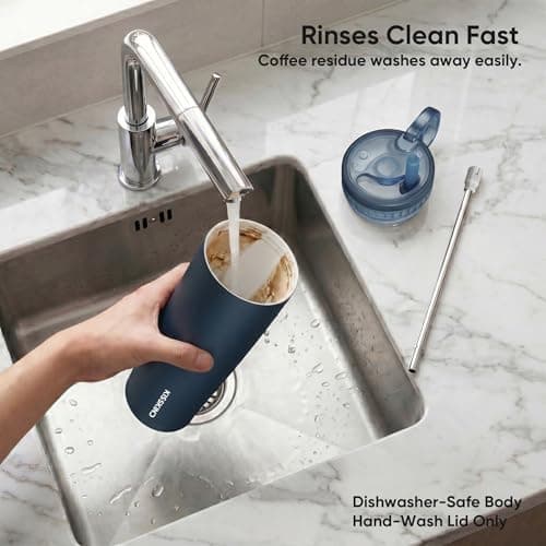 KISSKIND 20 Oz Iced Coffee Tumbler with Hidden Straw, Insulated Stainless Steel Coffee Tumbler, Leakproof Ceramic Lined Travel Cup for Subway Commuting, Slim Tumbler for To-Go, Americano view 6