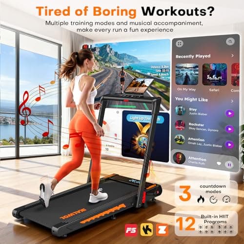 Treadmill with Speaker, 6-in-1 7.5MPH Foldable Treadmill for Home with App Compatible, Walking Pad with 10% Incline, LED Display, 3.0HP Brushless Drive, 350 LB Weight Capacity, 12 HIIT Programs view 4