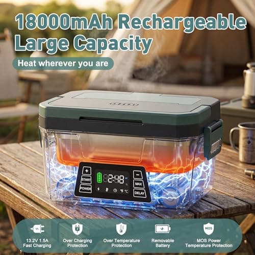 Cordless Electric Lunch Box for Adults, APP Control Heated Lunch Box for Men, 18000mAh Battery Powered Portable Food Warmer, Auto Heating 5-side Rechargeable w/ Timer, 248°F Max for Work/Outdoor/Gift view 4