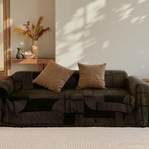 ComiComi Washable Couch Covers for Sofa Soft Brown Geometric Chenille Sofa Covers for 3 Cushion Sectional L Shaped Pet-Friendly Couch Cover Blanket Anti Scratch with Tassles 71" x 150" — image 1