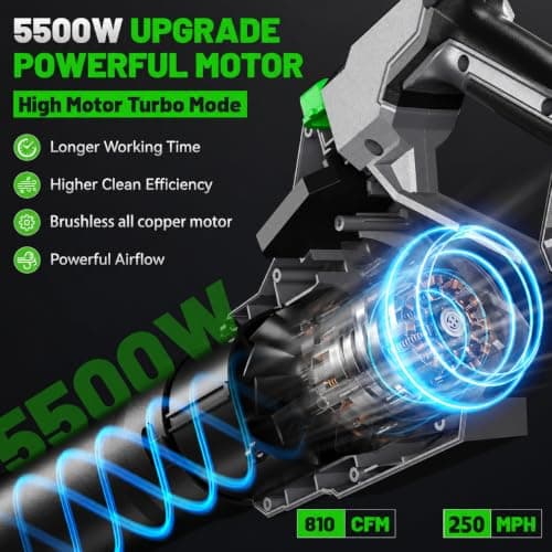 DAPZIOO Cordless Leaf Blower, 810 CFM, 250 MPH, 2 Batteries & Charger | Brushless 4-speed handheld blower with rotating handle view 6