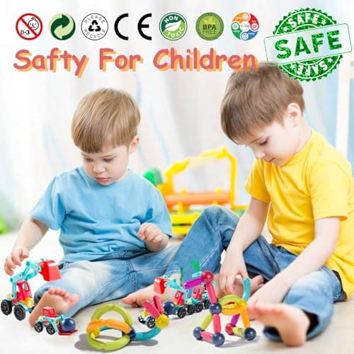 Titrot Magnetic Blocks Kids Toys, Magnetic Building Sticks STEM Educational Sensory Toy Preschool Learning Montessori Toys for Toddlers Boys Girls Ages 3-8 with 1 Car view 6