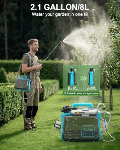 Battery Powered Garden Sprayer 2 Gallon, Electric Pump Sprayer with 3 Mist Nozzles, Rechargeable Handle, Telescopic Wand, Adjustable Strap, Water Spray Weed Sprayer for Lawn, Garden, Yard, Plants view 6