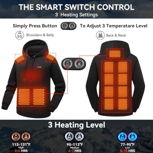 CHANGEOWN Mens Heated Pullover Hoodie with Battery, 13 Heating Zones, Lightweight Electric Heating Hooded Sweatshirt view 2
