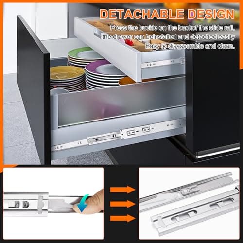 10 inch Drawer Slides 6 Pairs (12pcs) Soft Self Close 3 fold Full Extension Ball Bearing Cabinet Drawer Glides Side Mount for Dresser, Cabinet, Kitchen 100 LB Capacity 10" Silver view 6
