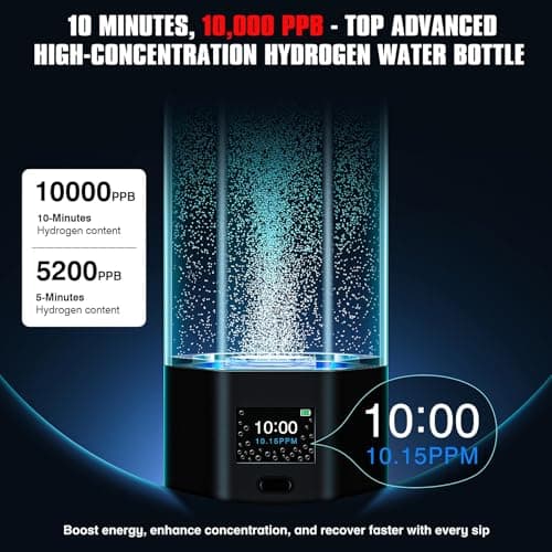 Hydrogen Water Bottle Generator, Up to 10000+ PPB, SPE/PEM Water Ionizer, Leak-Proof, 12 oz Portable Hydrogen Machine with Easy-Carry Handle, Perfect for Gym/Travel/Office, Gifts for Friends/Family view 2