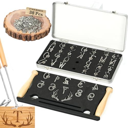 1" 38 Pcs Branding Iron for Wood Leather Hats, Alphabet A-Z Number 0-9 & 1.6" Antlers Design Gifts for Wedding & Hand Craft for DIY Hat Heat Press, Witchcraft Supplies(38) — image 1