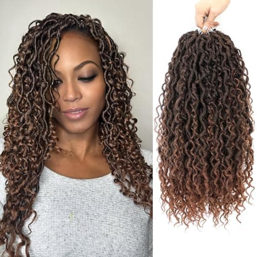 Forevery Goddess Locs Crochet Hair 16 Inch PreLooped Crochet Hair for Black Women 6 Packs Brown Crochet Faux Locs with Curly Ends for Full Head — image 1