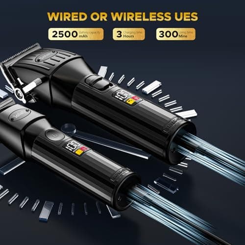 Cordless Hair Clippers for Men Beard Trimmers Kit with LED Display Electric Beard Haircut Rechargeable Grooming Shaver Kit Gift for Men Women Barber Kids (Black) view 4