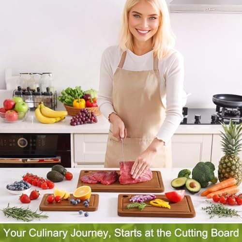 Homaxy Bamboo Cutting Board for Kitchen Set of 3, Wooden Cutting Boards with Non-Slip Mat Deep Juice Groove and Built-In Handles, Wood Chopping Board Set for Meat Fruits & Vegetables view 2