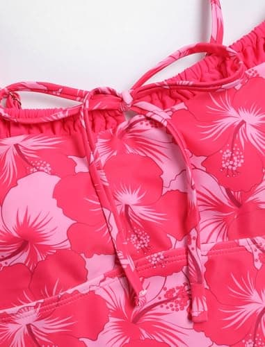 ZAFUL Womens Cute Tankini Bathing Suits Gingham Two Piece Floral Tankinis Sets Color Block Bow Swimsuits with Tie Side Bottom view 6