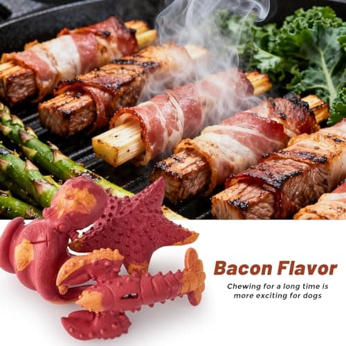 ZOMISIA Dog Chew Toys - Lobster Dog Toys for Small Medium Breeds, Rubber Teething Toys with Bacon Flavor, Pet Toys to Keep Them Busy view 5
