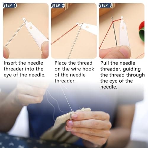 48Pcs Sewing Tool Set with 2 Edge Stitch Lock & Sewing Gauge, Big Eye Steel Sewing Needle Kit with Portable Zipper Case, Threader and Needle Repair Kit Stainless Steel Needles for Hand Sewing view 3