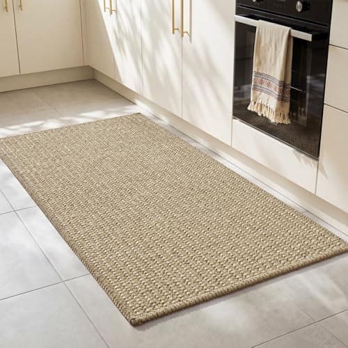 RESARE 100% Jute Kitchen Rugs Non Slip, 17"x32" Kitchen Mats for Floor, Farmhouse Kitchen Runner Rug with Latex Back, Boho Natural Woven Rugs Kitchen Floor Mat for Sink, Laundry, Entrance, Hallways