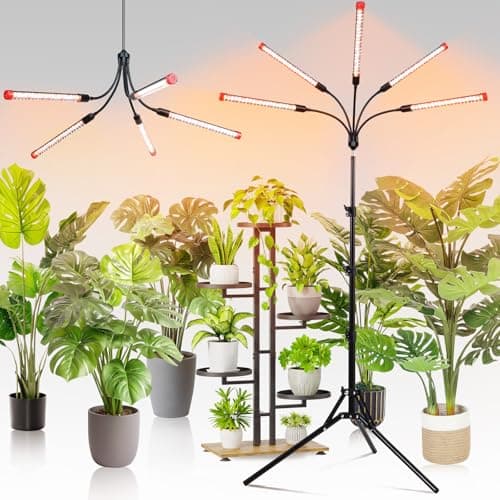 FECiDA Gamechanger! 45 Watt Power Draw, NO Need Adapter, 5Head Grow Light with Tripod Stand, 2026 Big Coverage LED Grow Lights for Indoor Tall Plants, Bonsai Tree, 4/8/12/16/20H Timer view 1
