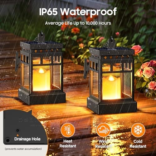 KOOPER Solar Lanterns Outdoor Waterproof, 2 Modes Hanging Solar Lantern with LED Realistic Flickering Flameless Candle, Candles Lanterns Lights Decorative for Outside Hanging Patio Yard Table Tree view 3
