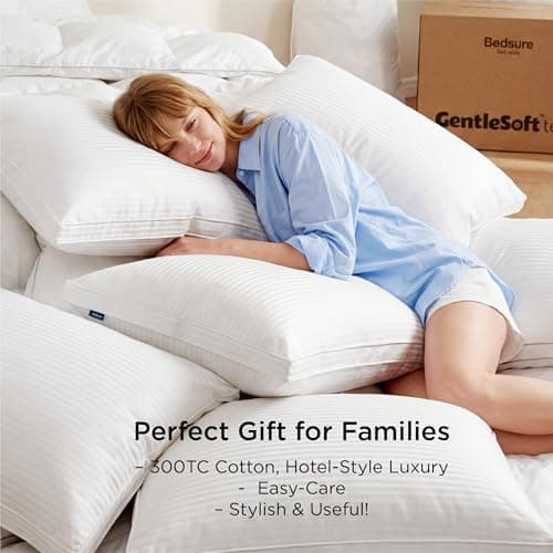 Bedsure Queen Size Bed Pillows Set of 2 - Hotel Quality Gusseted Down Alternative Pillow, 100% Cotton Cover PureWoven 300TC, Dual Chamber Fluffy Support Suitable for All Sleeping Positions view 4