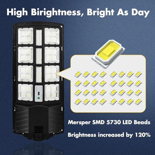Solar Street Light Outdoor 120,000LM, 240° Wide Angle Motion Sensor, IP65 Waterproof Security Light with Remote Control for Yard, Parking Lot, Road,Swimming Pool,Farm Lighting Lámparas Solar Exterior view 2