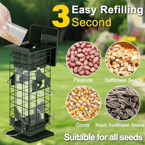 Squirrel Proof Bird Feeder for Outdoors Hanging, Yongblus Metal Wild Bird Feeders, with Weight Activated Perches 4 Ports, 3Lb Capacity Squirrel Proof Bird Feeder for Outside, Cardinal, Finch, Bluebird view 4