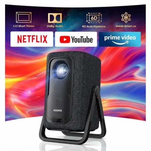 Short Throw Projector-4K with APPs Portable AI Auto Focus Keystone | High Brightness Dolby Smart Projector with WiFi and Bluetooth Home Theater for Bedroom, Outdoor, Ceiling, Camping — image 1