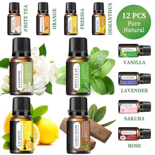 Gihen Essential Oils Set, 12 Scents, 10 ML Bottles, Lavender, Lemon, Rose, Jasmine, Vanilla, Sandalwood and More, for Humidifiers, Diffusers, Aromatherapy view 5