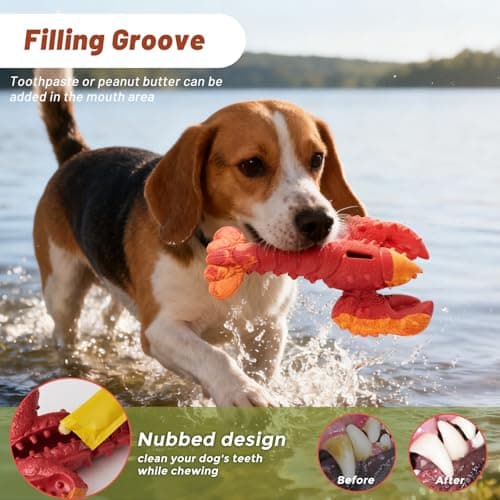 ZOMISIA Dog Chew Toys - Lobster Dog Toys for Small Medium Breeds, Rubber Teething Toys with Bacon Flavor, Pet Toys to Keep Them Busy view 3