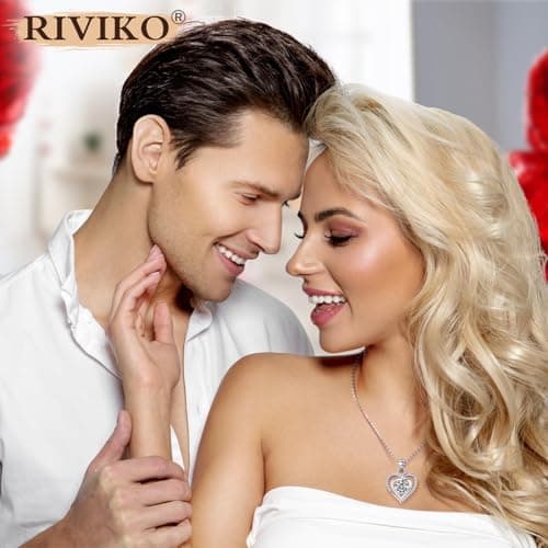 RIVIKO Heart Birthstone Pendant Necklace for Women 925 Sterling Silver Zirconia Necklaces Valentine's Day Anniversary Birthday Mothers Day Jewelry Gifts For Her Mother Wife view 3