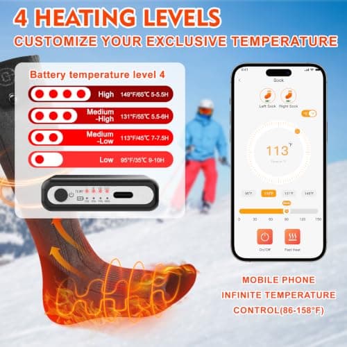 Heated Socks for Men Women, 7000mAh Rechargeable Foot Warmer Socks view 2