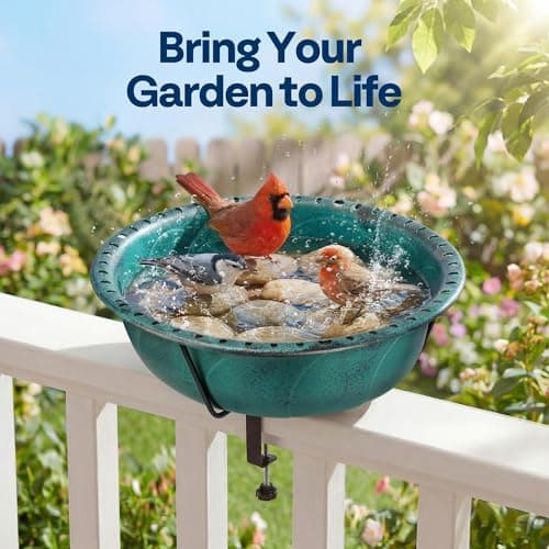 VIVOHOME Deck Mounted Bird Bath for Outside, Weather-Resistant ABS Bird Bath and Feeder with Adjustable Metal Clamp for Railing, Fence, Balcony, 1.45 Gallons, Green view 3