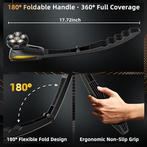 Back Shaver for Men: Long Foldable Handle Electric Back Razor with 6D No-Scratch Shaving - Waterproof Grooming Kit for Body/Beard/Head/Face Hair Removal, Gifts for Husband Dad (Black) view 3