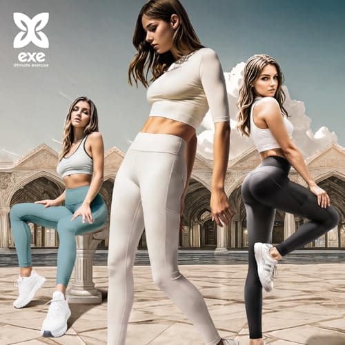 EXE Leggings with Pockets for Women Tummy Control High Waisted Yoga Pants Women Compression Workout Leggings view 3