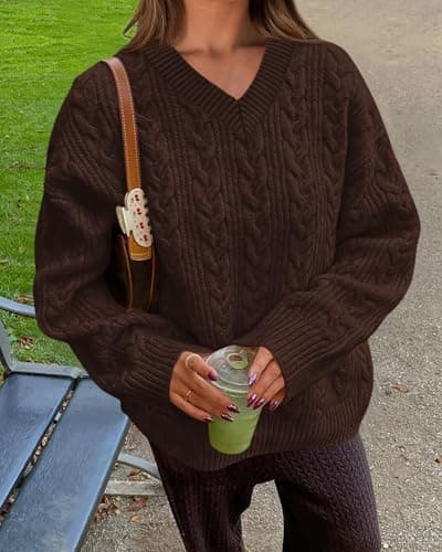 Okiwam Women's Oversized Sweaters Long Sleeve V Neck Cable Knit Pullover Tops Fall Outfits Spring Fashion Clothes 2026 view 4