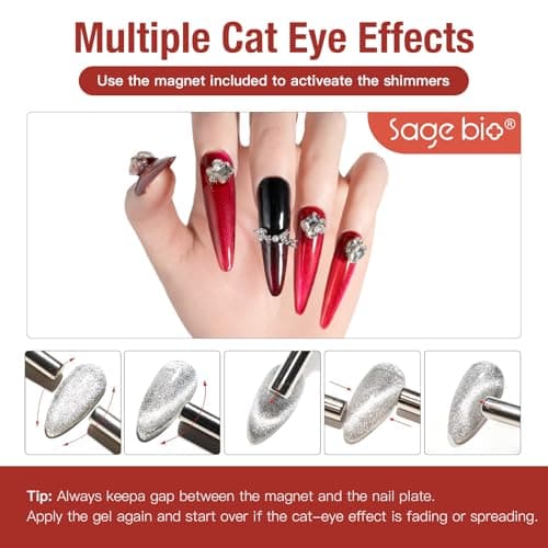 SAGEBIO Cat Eye Gel Nail Polish, 15ml Magnetic Gel, High-Gloss 3D Effect with Magnet Stick, Long-Lasting, Easy Application for DIY Manicures, 03 view 6