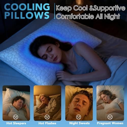 QUTOOL Cooling Pillow for Sleeping, CertiPUR-US Shredded Memory Foam Queen Pillows Set of 2, Cool Pillow for Hot Sleepers Adjustable Firm Pillow for Side, Back, Stomach Sleepers Soft Yet Support,White view 4